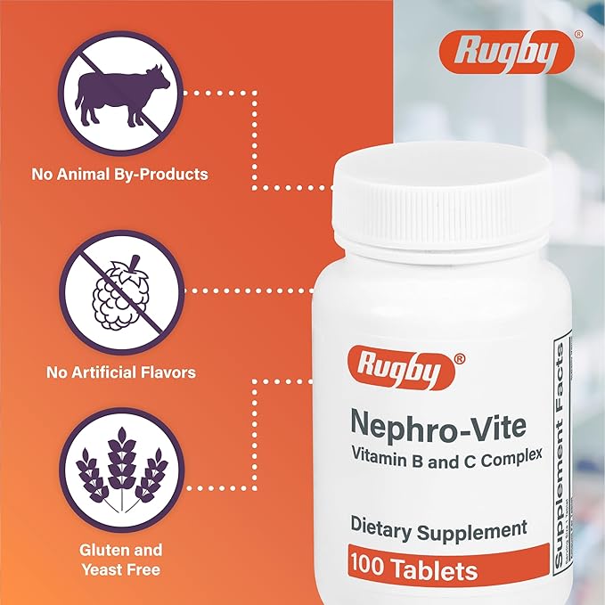Rugby Nephro-Vite Vitamin B and C Complex Tablets - Dietary Supplement - 100 Tablets