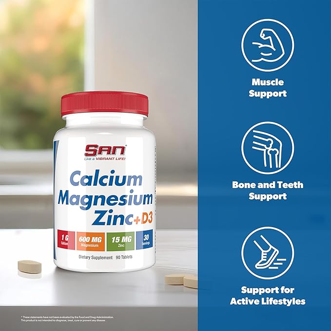 Calcium Magnesium Zinc + D3 Supplement - Essential Mineral Blend for Bone Health and Immune Support 30 Servings