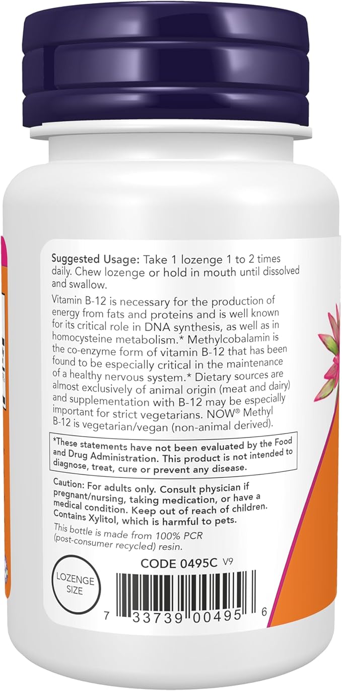 NOW Foods Supplements, Methyl B-12 (Methylcobalamin) 1,000 mcg, Nervous System Health*, 100 Lozenges