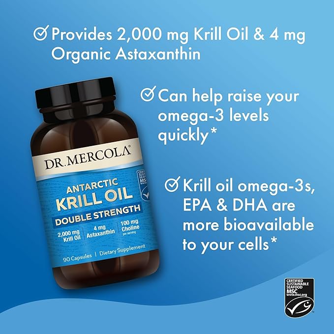 Dr. Mercola Antarctic Krill Oil Double Strength - 2,000 mg - Omega-3 Supplement with EPA & DHA - Supports Brain, Heart, Joint & Immune Health - GMO-Free & Gluten-Free - 90 Capsules (30 Servings)