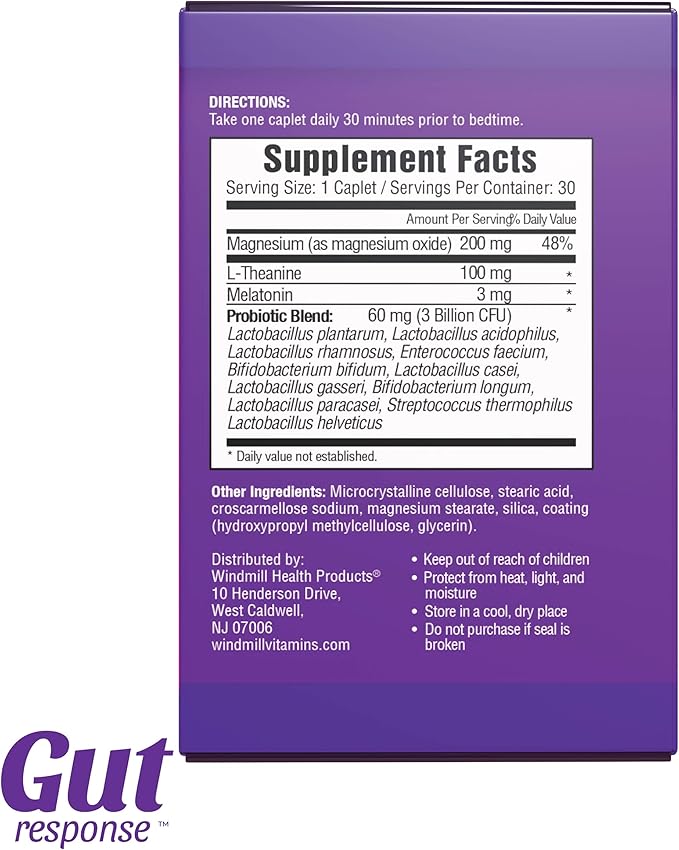 Sleep Probiotic for Men & Women, Slows Down Digestive Aging, Supports Sleep and Recovery, Promotes Healthy Gut, Vegan, Gluten Free & Soy Free, 3 Billion CFU, 30 Caplets