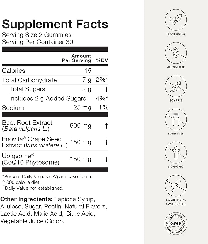 HumanN SuperBeets Heart Gummies Advanced - CoQ10 100 mg Plus Beet Root Powder & Grape Seed Extract, SuperBeets Gummy 60 Count