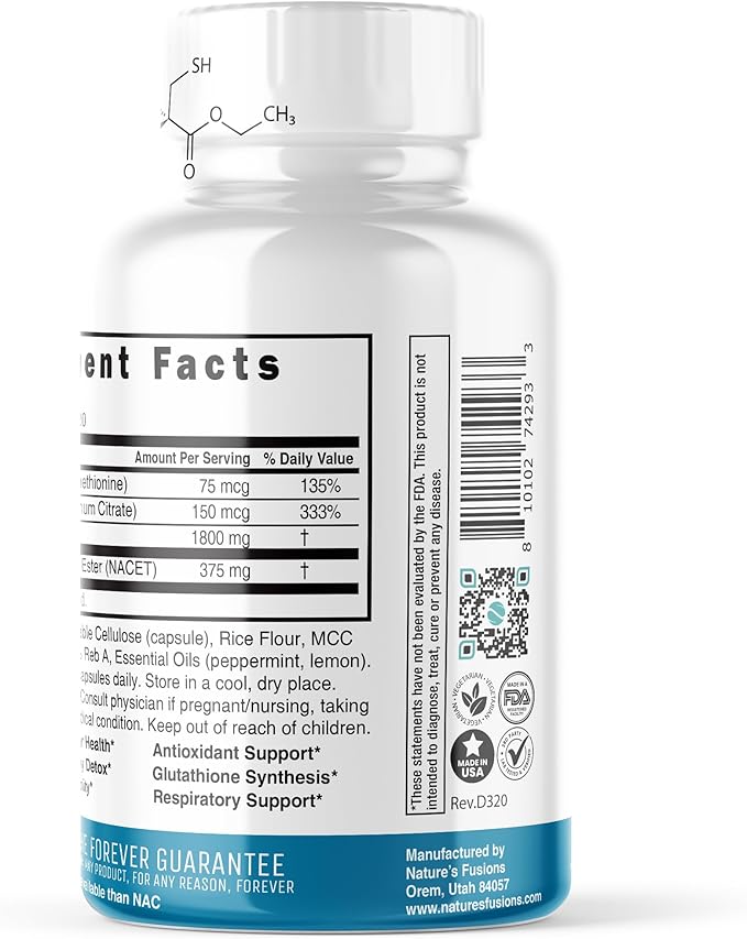 Nature's Fusions NAC Ethyl Ester + Glycine - Extra Strength 375mg - NACET 1800mg - 20x More Bioavailable Than GlyNAC - N-acetylcysteine - Anti Aging Supplement, Boost Glutathione (60 Capsule)