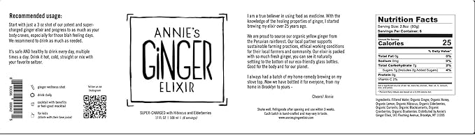 Annie's Ginger Elixir, 17oz 6-Pack, Pure Natural Organic Tonic Ginger Shot, Digestive Cleanse Boosts Immune Defense, Daily Gut Health and Wellness, Non-GMO Beverage