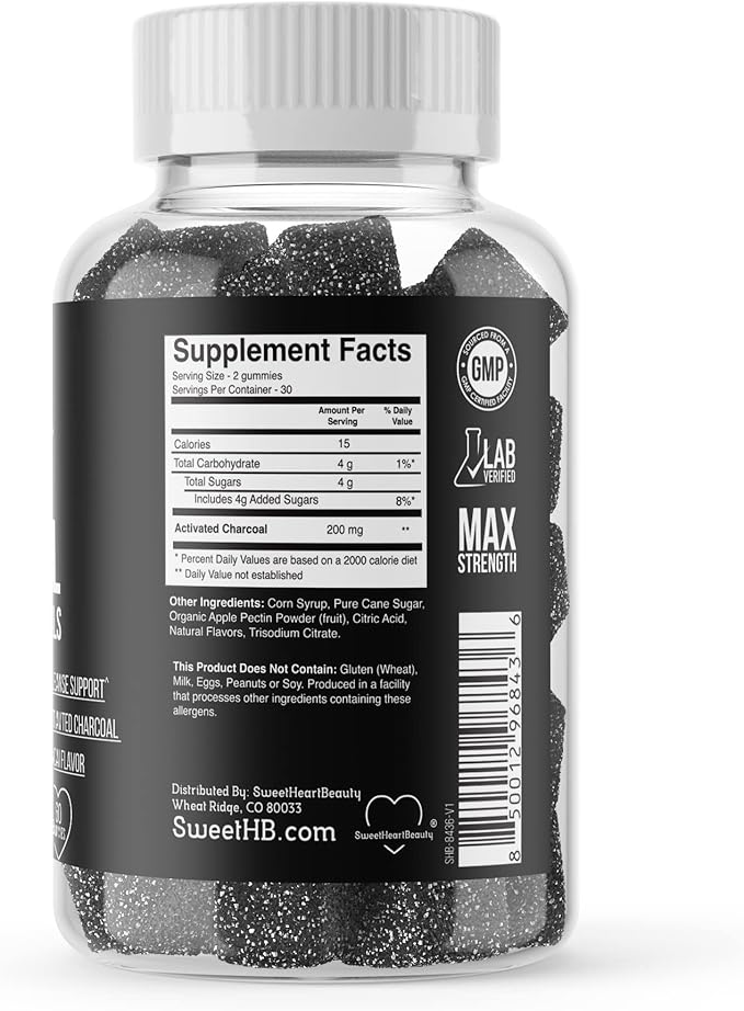 Activated Charcoal Gummies - Natural Coconut Shell Charcoal Gummy Supplements for Detox Support, Stomach Bloat & Oral Health - Gluten Free, Vegan & Pectin Based - Acai Flavor, 60 Count