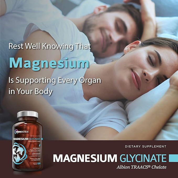 Magnesium Glycinate Supplement with Superior Absorption - Magnesium Supplement with 100% Pure Albion TRAACS Bisglycinate Chelate for Sleep, Heart Health, Nerves, & Muscles - Non-GMO 120 Vegan Capsules