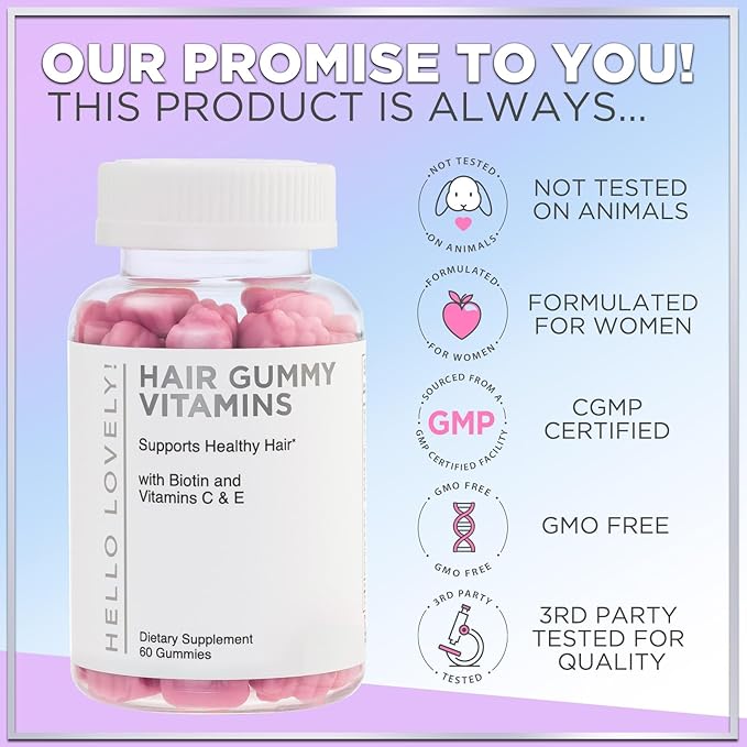 Hair Vitamins Gummies with Biotin 5000 mcg - Vitamin E, C & Zinc Support Hair Growth for Women & Men, Premium Vegetarian & Non-GMO, Stronger, Beautiful Hair, Skin & Nails Supplement - 60 Gummy Bears