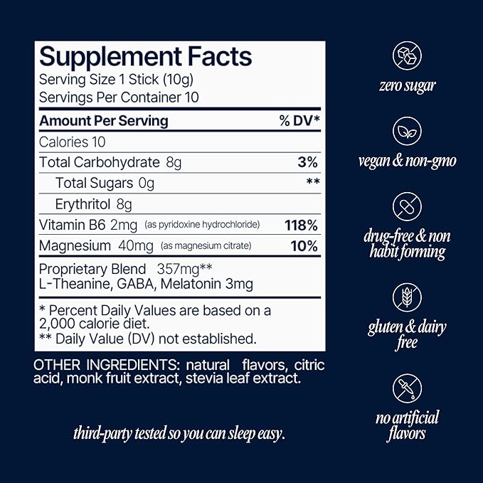 Som Sleep, Restful Calm Sleep Powder Drink Mix w/Melatonin, Magnesium, Vitamin B6, L-Theanine & GABA – Vegan, Zero Sugar, Keto Friendly – Berry, 10-Pack