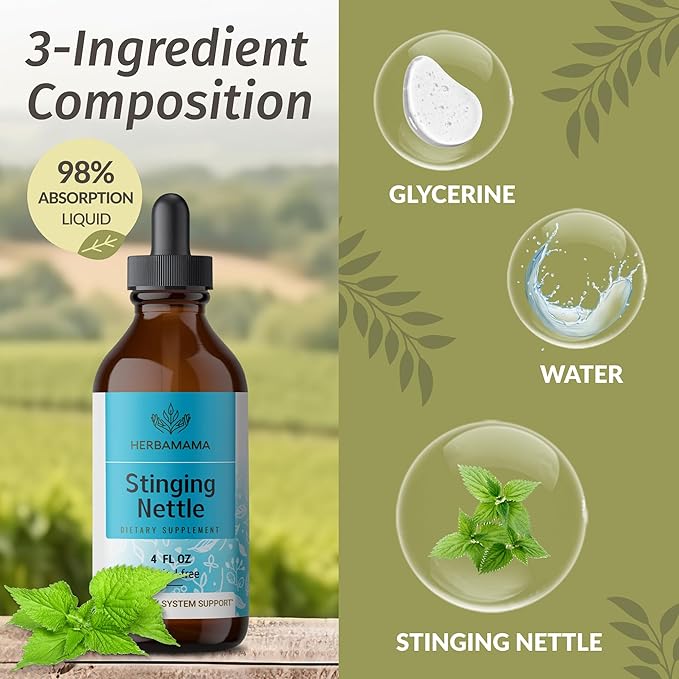HERBAMAMA Herbal Liquid Drops Kit - Bundle of Stinging Nettle & Dandelion Root Tincture 4 fl oz - Vegan, Non-GMO, Sugar & Alcohol-Free - 2 Pack