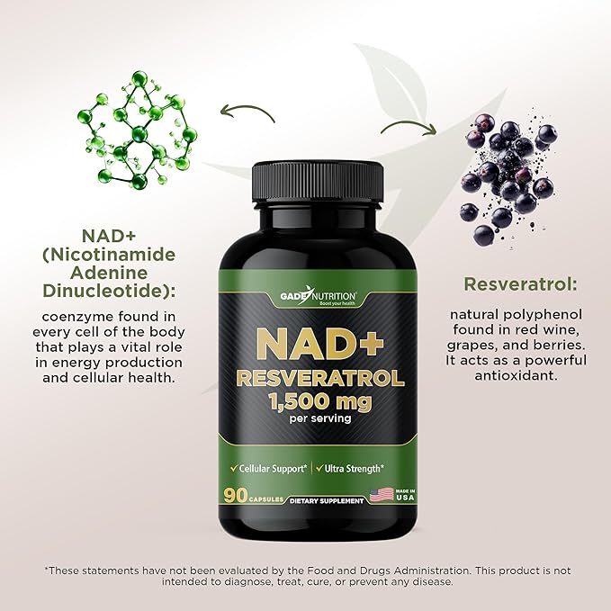 Gade Nutrition NAD Supplement with Resveratrol | Nicotinamide Plus in Capsules Made in USA | Antioxidant Healthy Aging Supplement