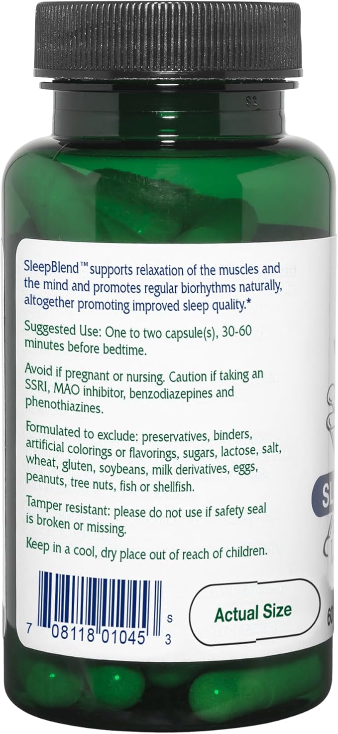 Vitanica Sleepblend, Non Habit Forming Sleep Support Supplement, with Melatonin, Valerian Root, Passionflower and Hops, Vegan, 60 Capsules