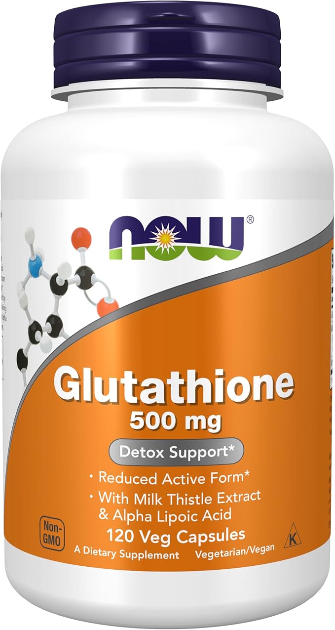 NOW Foods Supplements, Glutathione 500 mg, with Milk Thistle Extract & Alpha Lipoic Acid, Free Radical Neutralizer*, 120 Veg Capsules, Beige