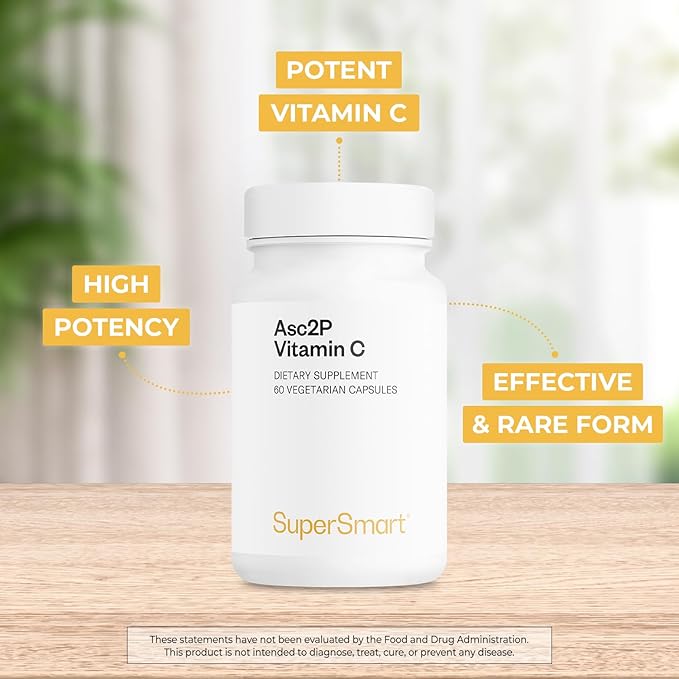 Supersmart - Asc2P 500 mg Per Day (Magnesium Ascorbyl Phosphate) - Anti-Aging & Antioxidant Supplement - Powerful Form of Vitamin C | Non-GMO & Gluten Free - 60 Vegetarian Capsules