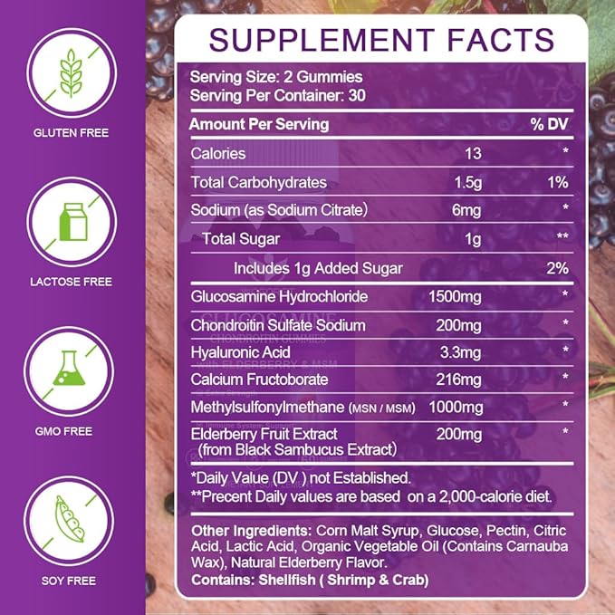 Glucosamine Chondroitin Gummies with MSM & Elderberry - 1500mg Glucosamine Chondroitin Gummies Supplement for Flexibility and Immune Support for Men & Women, 60 Gummies (2 Pack)