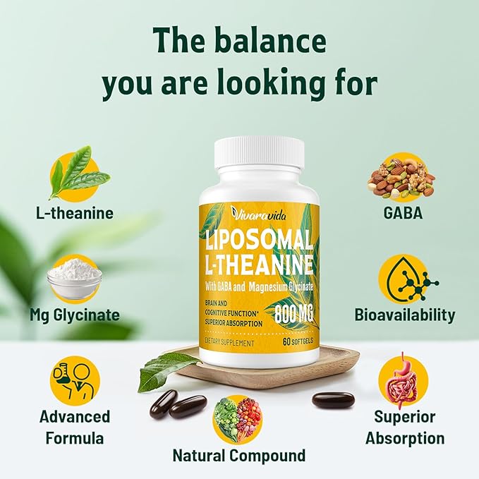 L-Theanine 800mg Supplement with GABA and Magnesium Glycinate - Natural Compound, Sleep and Relaxation (60 Softgels)