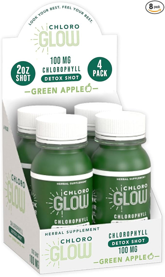 Chlorophyll Detox Shots – Organic Plant-Based Green Apple Drink for Immune Support & Body Cleanse – Natural Detox Supplement (4 Pack)