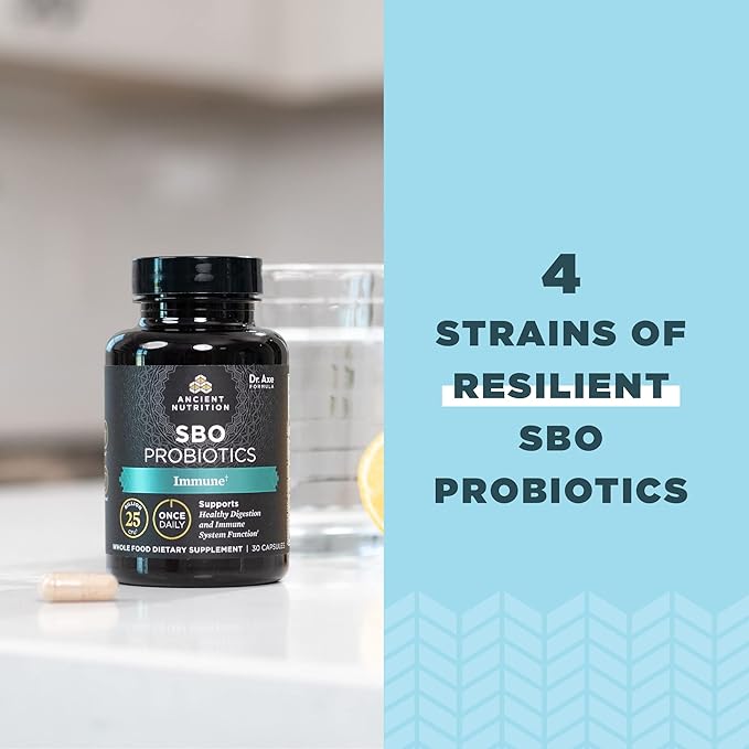 Ancient Nutrition Probiotics for Immune Support, SBO Once Daily Probiotics with Vitamin C and Vitamin D, 30Ct for Healthy Digestion and Immune System Function Support, 25 Billion CFUs*