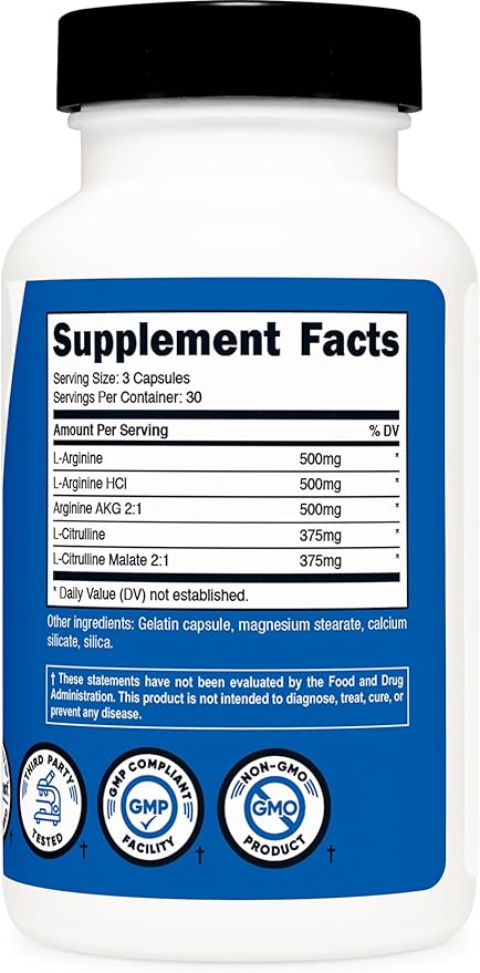 Nutricost Nitric Oxide Booster (2250mg) 90 Capsules - Gluten Free, Non-GMO, 750mg Per Casule, 30 Servings