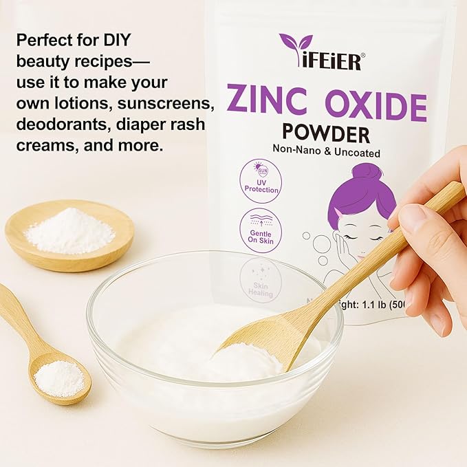 Zinc Oxide Powder | 500g(1.1 lb) 100% Pure Non Nano Uncoted Zinc Oxide Powder for Skin Protection | Cosmetics Grade Ideal for DIY Sunscreen, Lotion, Deodorant, and Skincare