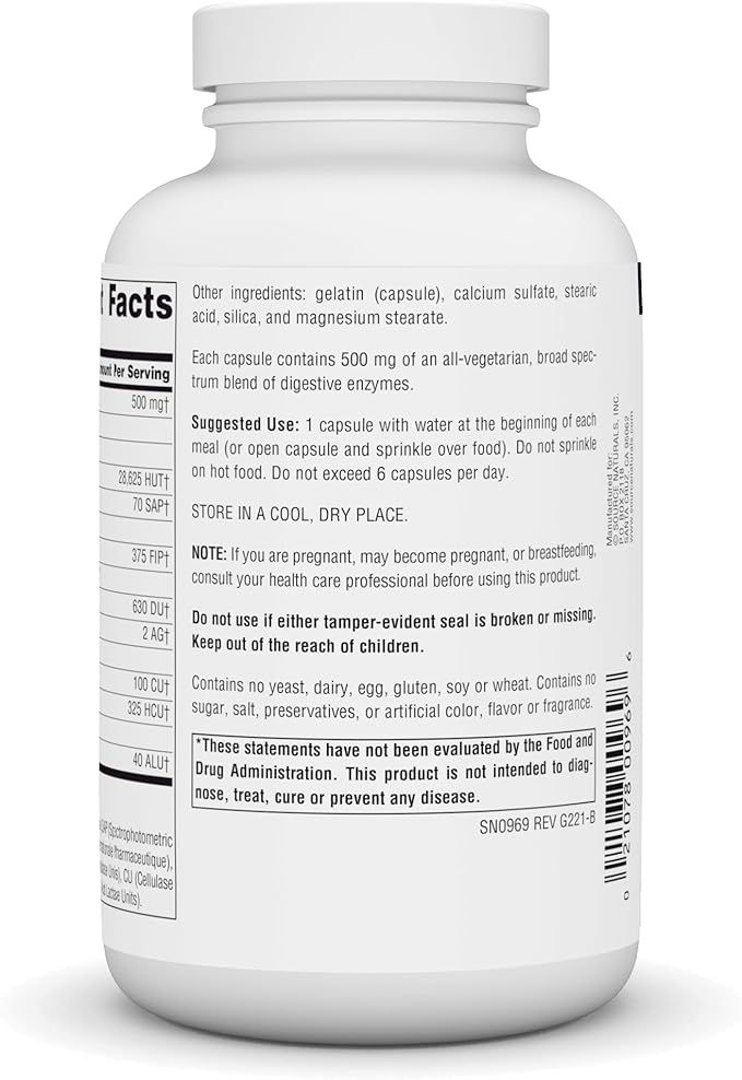 Source Naturals Essential Enzymes 500mg Bio-Aligned Multiple Enzyme Supplement Herbal Defense for Digestion, Gas, Constipation & Bloating Relief - Supports Immune System - 240 Capsules