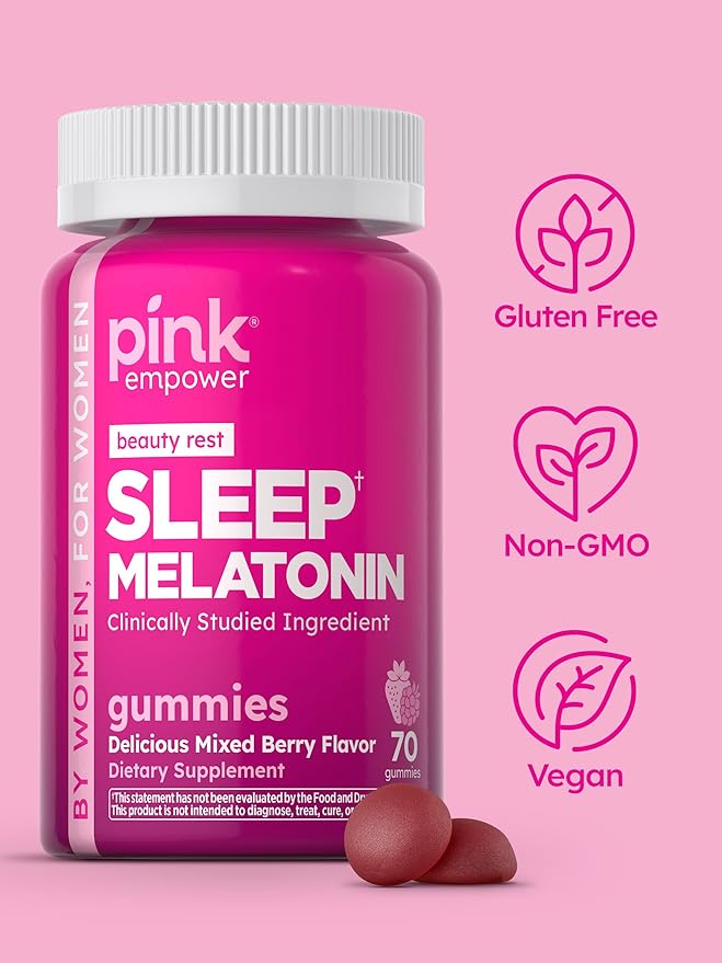 PINK Melatonin Gummies for Adults | 10mg | Max Potency | Mixed Berry Flavor | Vegan, Non-GMO & Gluten Free Supplement