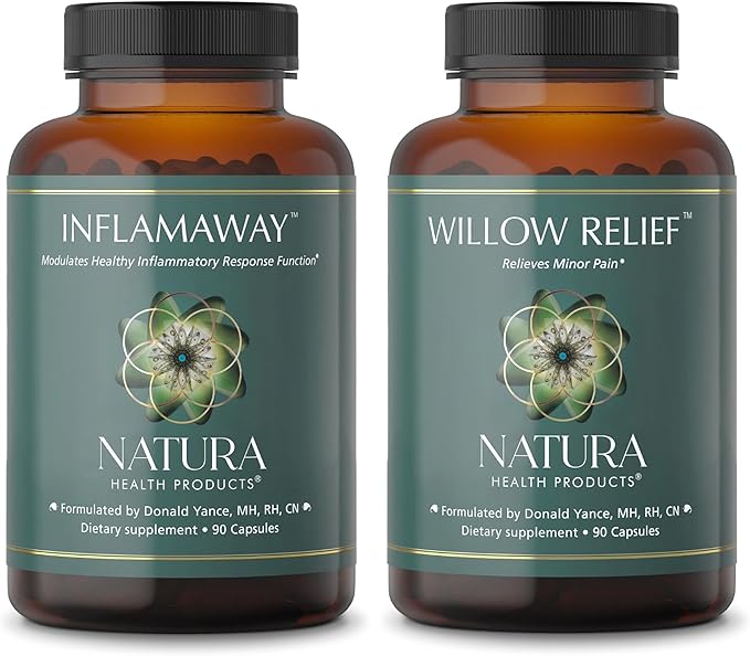 Natura Health Products InflamAway and Willow Relief Supplement Bundle - Modulate a Healthy Inflammatory Response - Enhances Muscle Relaxation