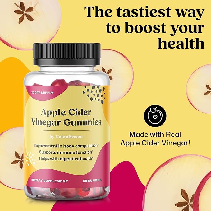 ColonBroom Apple Cider Vinegar Gummies for Women, 60 Gummies, 30 Day Supply, Vegan, Non-GMO Supplement – Supports Body Composition, Boost Metabolism & Improves Digestive Wellness