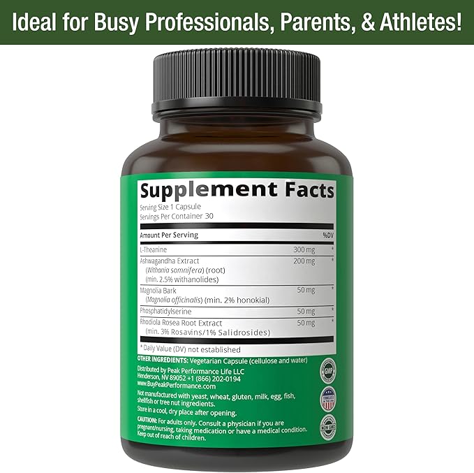 5-in-1 Cortisol Supplement for Women & Men. Lower High Cortisol with Ashwagandha, Rhodiola Rosea, L-Theanine, Phosphatidylserine, Magnolia Bark. Calm Relaxation, Balanced Energy, Vegan Supplements