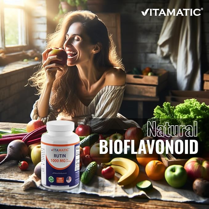 Vitamatic Rutin 1000mg Supplement, 90 Servings, Bioflavonoid, Free Radical Scavenger, Non-GMO, Gluten Free, Vegetarian