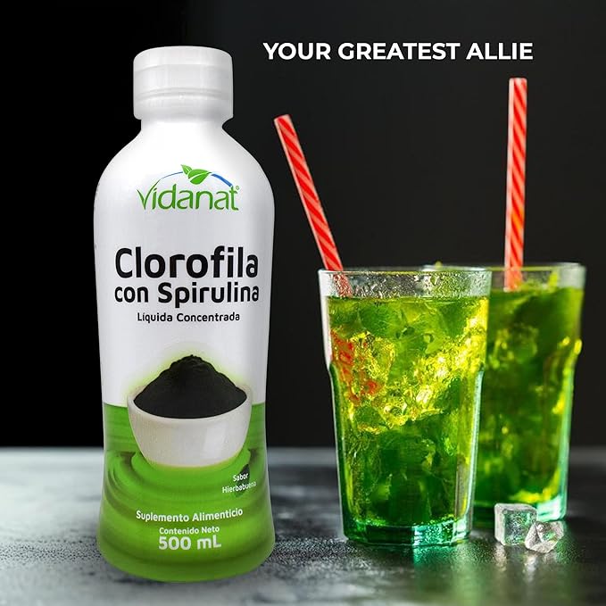 Vidanat Liquid Chlorophyll with Spirulina – Mint Flavor – 500ml (16.9 fl oz) – 100 Servings – Natural Detox & Cleanse, Immunity Support & Energy Booster