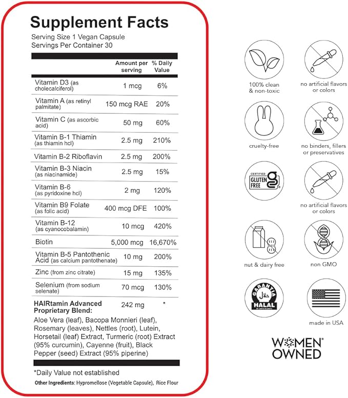 HAIRtamin Advanced Hair & Scalp Serum Pack | All-Natural Vegan Biotin Capsules & Serum Sample for Hair, Skin & Nail Growth