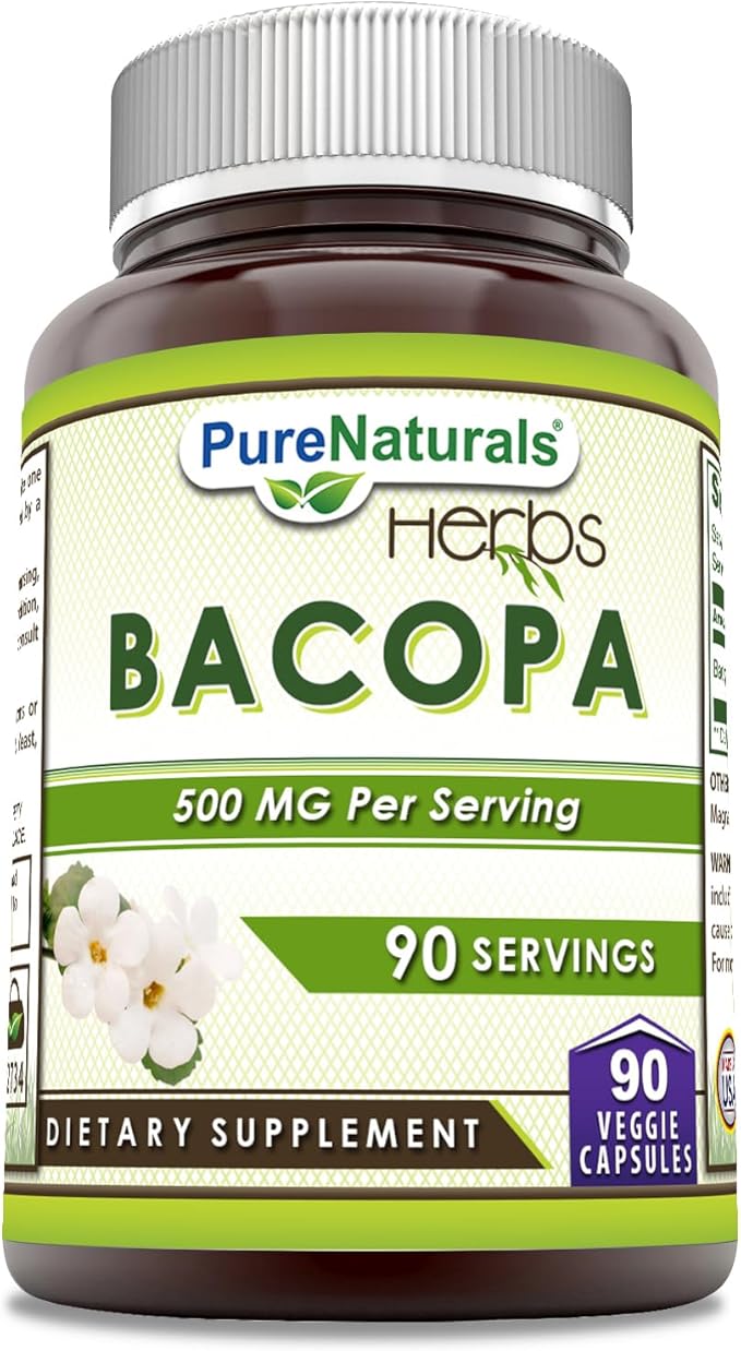 Pure Naturals Bacopa 500 mg 90 Veggie Capsules Supplement | Non-GMO | Gluten Free | Made in USA