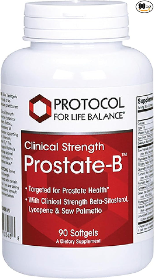 PROTOCOL FOR LIFE BALANCE Prostate-B Clinical Strength - Prostate Health Supplement for Men - with Beta Sitosterol, Lycopene & Saw Palmetto - Halal & Dairy Free - 90 Softgels