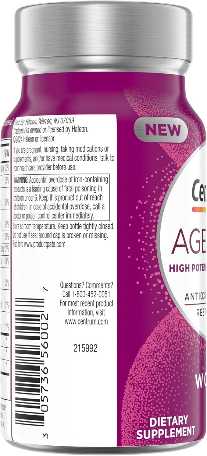 Centrum Age Defy for Women, All-in-1 High Potency Multivitamin + Healthy Aging Supplement, Multivitamin Blend with Resveratrol, and Niacin for NAD+ Level Support, Aluminium Bottle, 56 Tablets