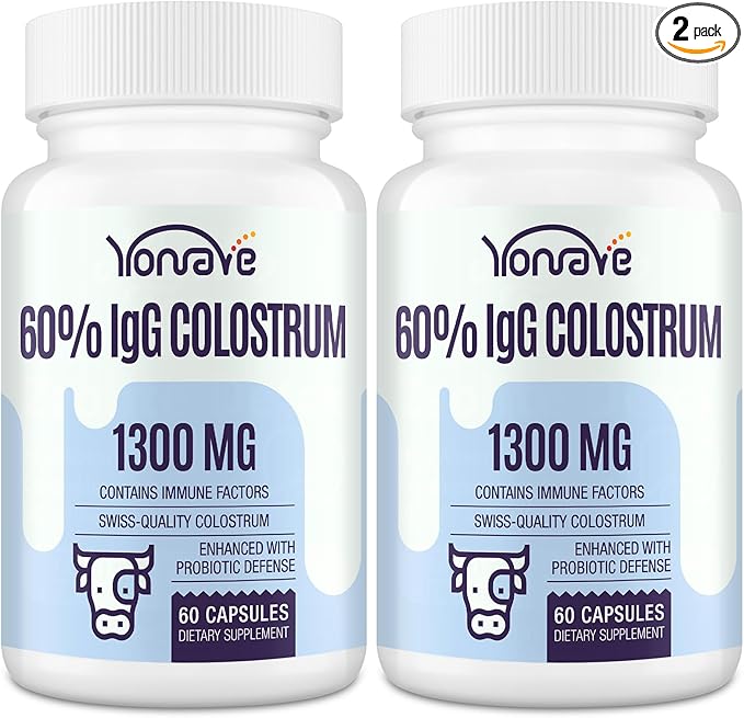 Bovine Colostrum Capsules Supplement 1300mg - Extra High 60% IgG Bovine Colostrum - Gut, Bone, Exercise, Immune - 120 Capsules