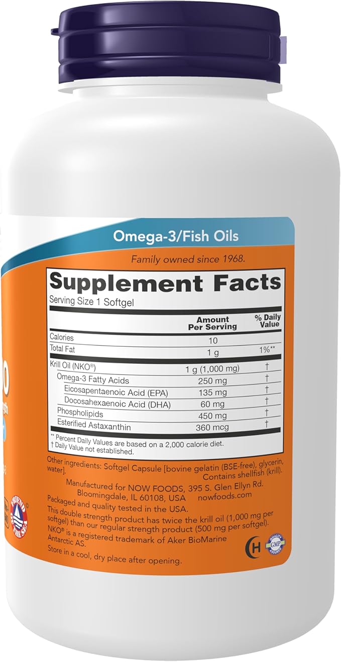 NOW Foods Supplements, Neptune Krill, Double Strength 1000 mg, Phospholipid-Bound Omega-3, 120 Softgels