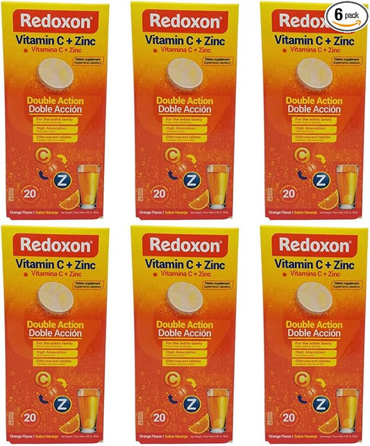 Redoxon Orange Effervescent Vitamin C with Con Zinc, 20 Tablets (6 Pack) 20 Count