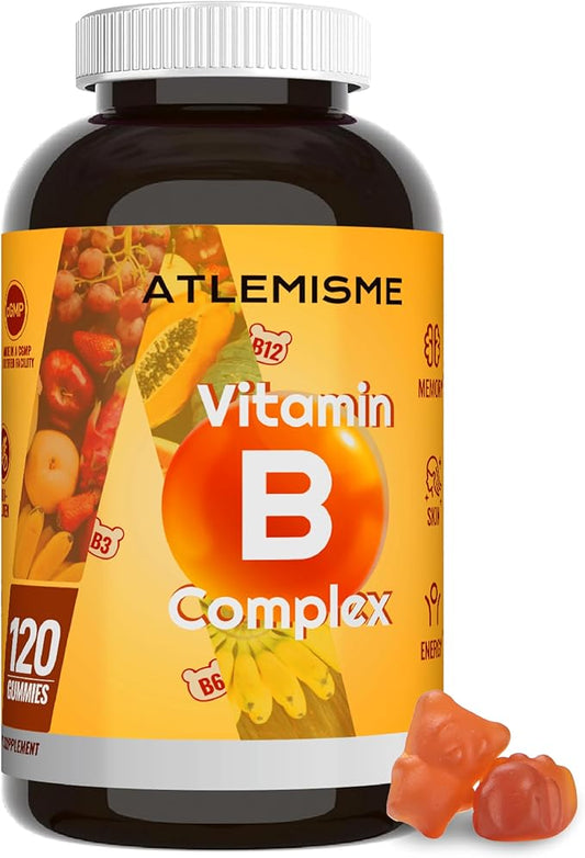 Vitamin B Complex Gummies for Adults & Kids - 120 Count Apple Flavored, with B12, Biotin, Folic Acid, Niacin (3g Per Gummy) | Energy Metabolism & Hair Support | Non-GMO, Vegan