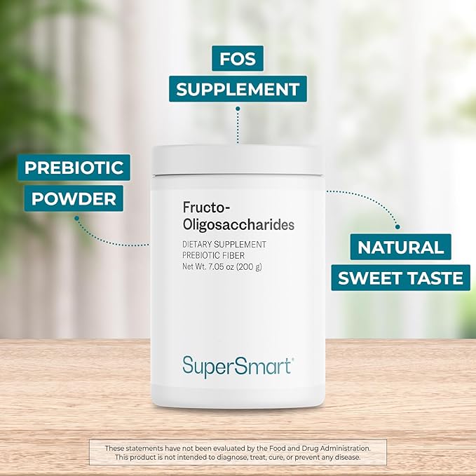 Supersmart - Fructo Oligosaccharides Powder (Prebiotics FOS) - Oligofructose Inulin - Fiber Supplement - Intestinal Flora & Gut Health - Digestive Support | Non-GMO & Gluten Free - 200 g