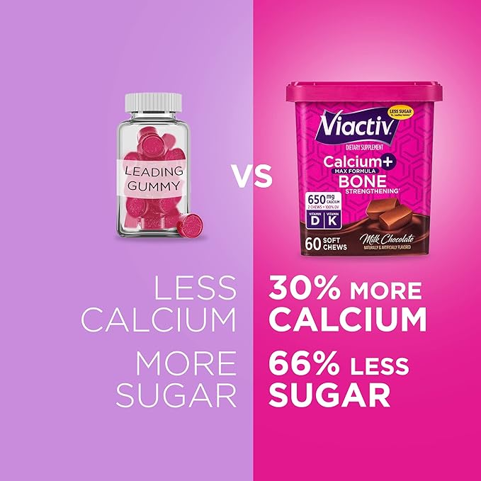 Viactiv Calcium +Vitamin D3 Supplement Soft Chews, Milk Chocolate, 60 Chews - Calcium Dietary Supplement for Bone Health