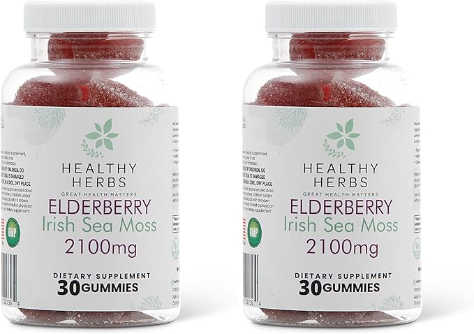 Organic Sea Moss Gummies - Concentrated 2100mg Irish Sea Moss + Elderberry Essentials Blend - Advanced Once-Daily Formulation Made with Apple-Extracted Gummy (2-Pack)
