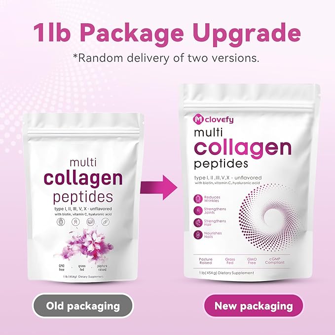 Multi Collagen Peptides Powder, 16 Oz - Protein Supplement, Type I, II, III, V, X with Hyaluronic Acid, Vitamin C and Biotin, Unflavored, Easily Mixes in Drinks(Packaging May Vary)