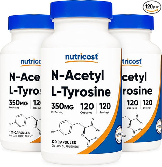 Nutricost N-Acetyl L-Tyrosine (NALT) 350mg, 120 Capsules (3 Bottles) - Gluten Free, Non-GMO