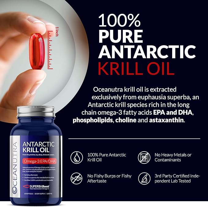 100% Pure Organic Krill Oil 1000mg, 60-Day, Omega 3, Highest Concentration 56% Phospholipids, Wild Caught, Sustainable Traceable Antarctic SuperbaBoost, Astaxanthin, Heart, Skin Care, No Fish Oil