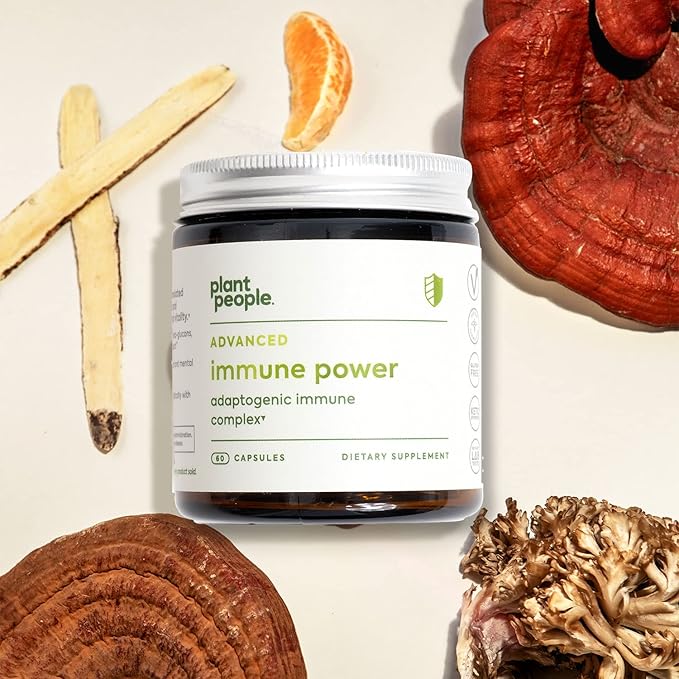 Plant People - Immune Power | Advanced Immune Support with Mushrooms, Astragalus, Herbal, and Vitamin C | Natural, USDA Organic, Vegan, Non-GMO, Gluten Free, Vitamins and Supplements | 60 Capsules