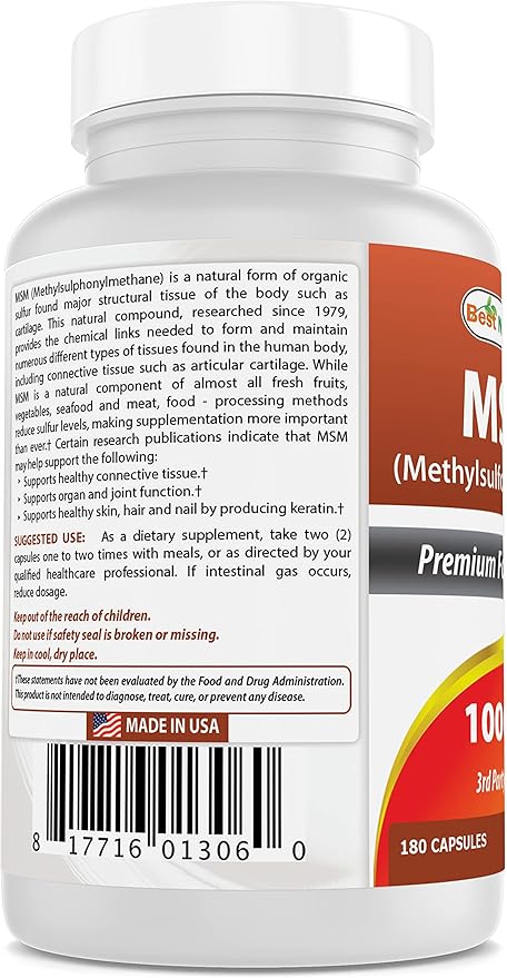 Best Naturals MSM 1000 mg 180 Capsules (180 Count (Pack of 3))