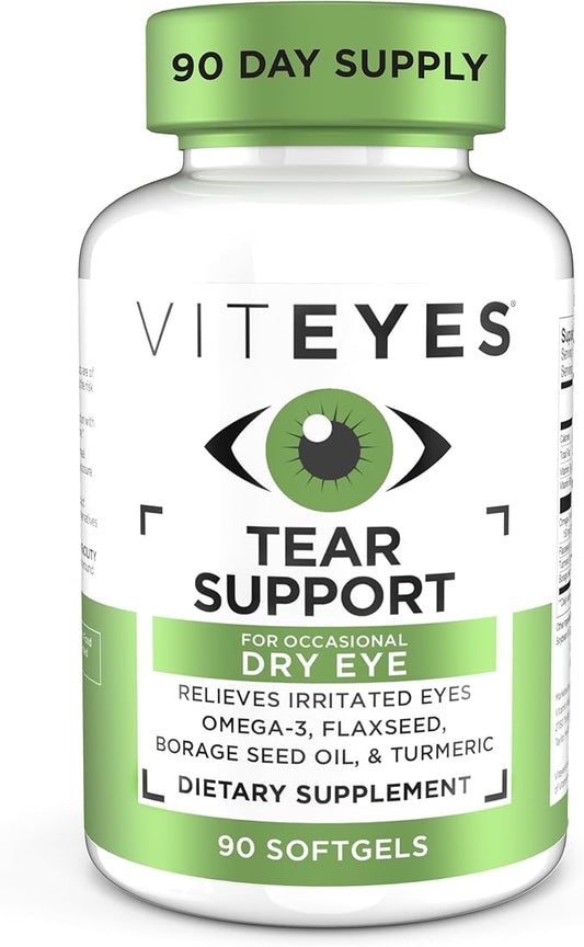 Viteyes Tear Support Eye Soothing Blend, Occasional Dry Eye Supplement, No Eye Drops, Redness Relief, Eye Vitamin, Allergy Support for Itchy Eyes, Omega-3 Fish Oil, 90 Softgels