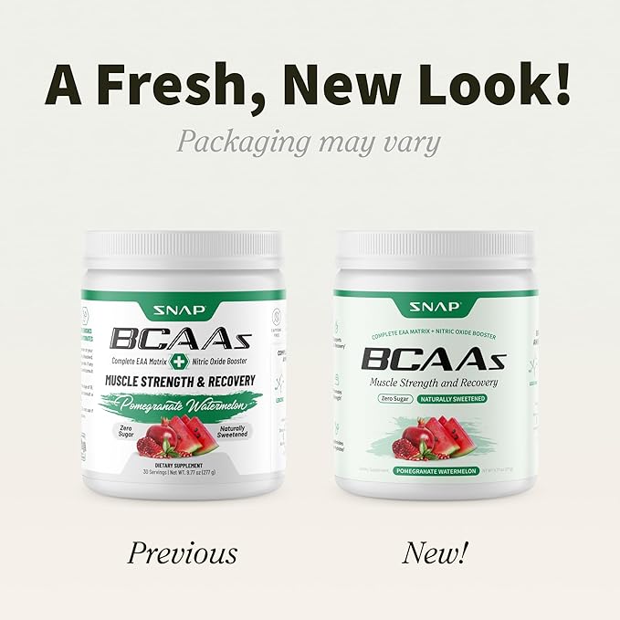 Snap BCAA Powder Essential Amino Energy Supplement with Nitric Oxide Booster - Watermelon Flavor - Pre Workout Powder, Recovery Supplements Post Workout, Muscle Strength & Performance (30 Servings)