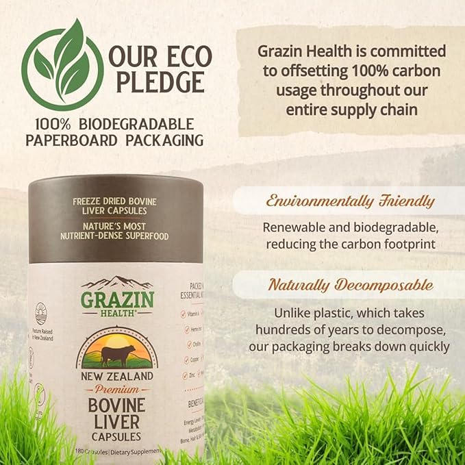Grass Fed Beef Liver from New Zealand - Freeze Dried 3000mg per Serving (500mg per Capsule) (30 Servings)