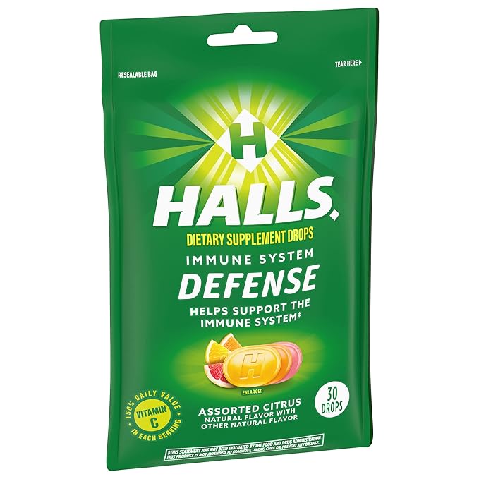 HALLS Defense Assorted Citrus Vitamin C Drops, Dietary Supplement Drops, 30 Drops